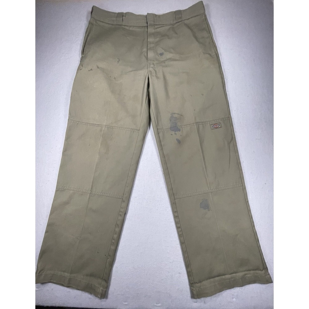 Dickies Double Knee Work Pants 85283KH 38x32 Khaki Stained